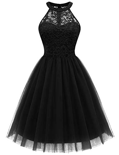 Dressystar Short Halter Prom Ball Gown Lace Tulle Evening Homecoming Dress 0068 Black S